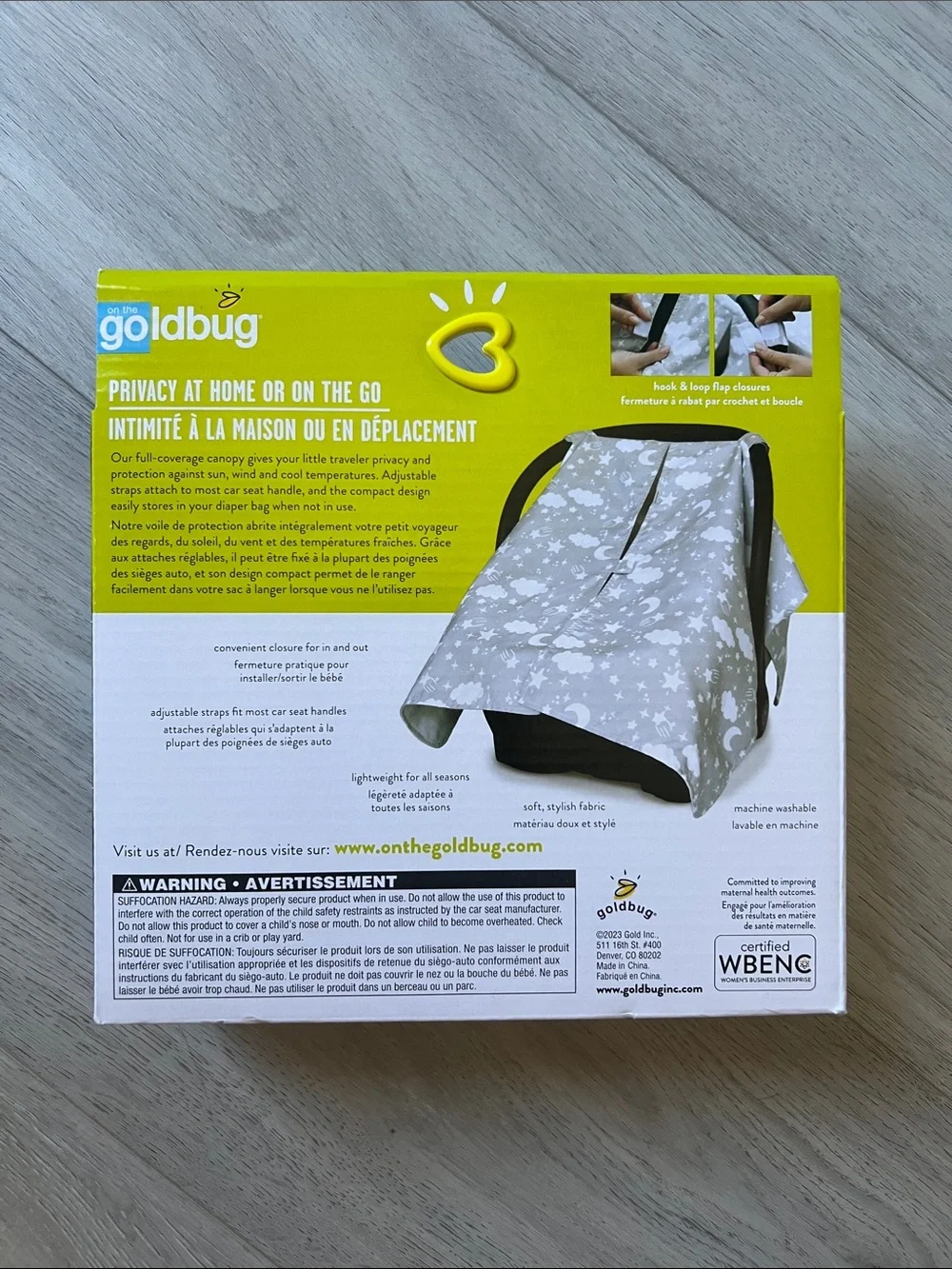 NWT Goldbug Walmart Lightweight Carseat Canopy Cover Gray & White Cloud Print